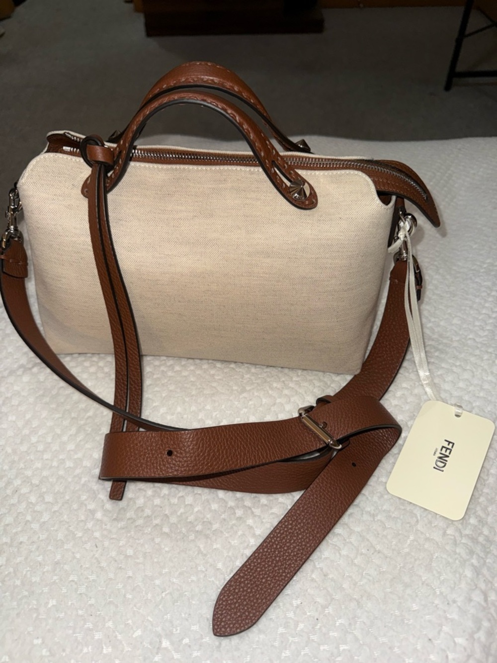 Fendi Beige and Brown Leather Satchel with Adjustable Strap - Picture 5 of 9
